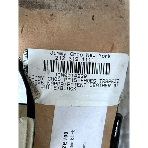 Jimmy Choo Trapeze Pleated Asymmetrical Off White Black Patent Leather Sandals - Picture 9 of 12